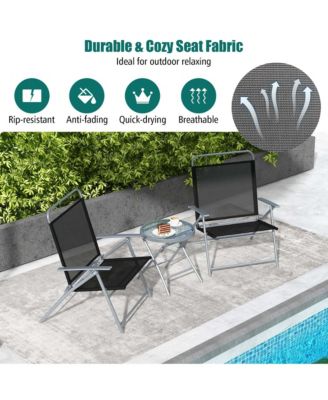 3pcs Patio Folding Table Chair Set Extra-Large Seat Metal Frame Portable Outdoor
