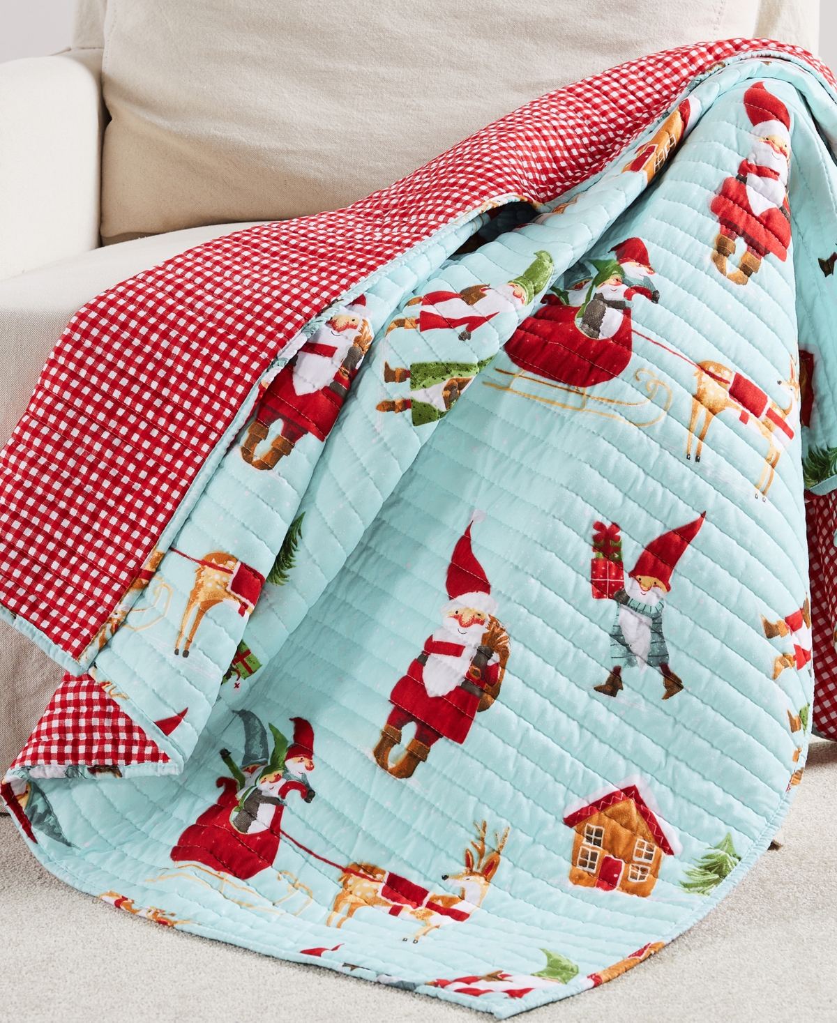 Levtex Gnome For The Holidays Reversible Quilted Throw, 50" X 60" In Multi