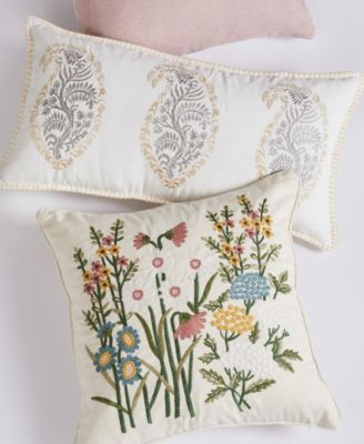 Viviana Flower Embroidered Decorative Pillow, 18" x 18"