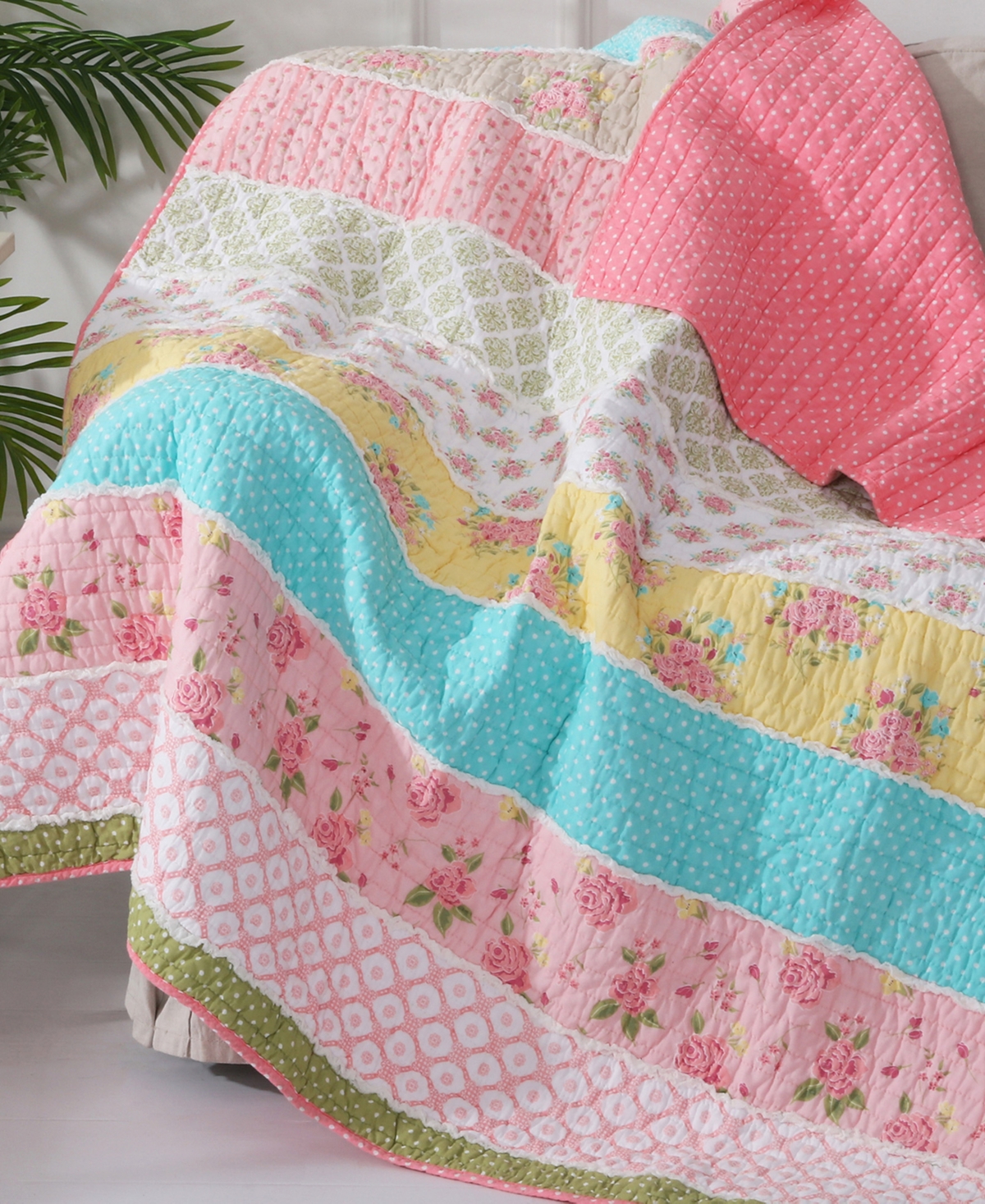 Levtex Vintage-like Garden Reversible Quilted Throw, 50" X 60" In Pink