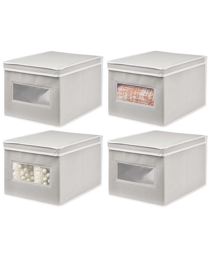 mDesign Large Fabric Storage Bin Box, Front Window/Lid, 4 Pack, Light