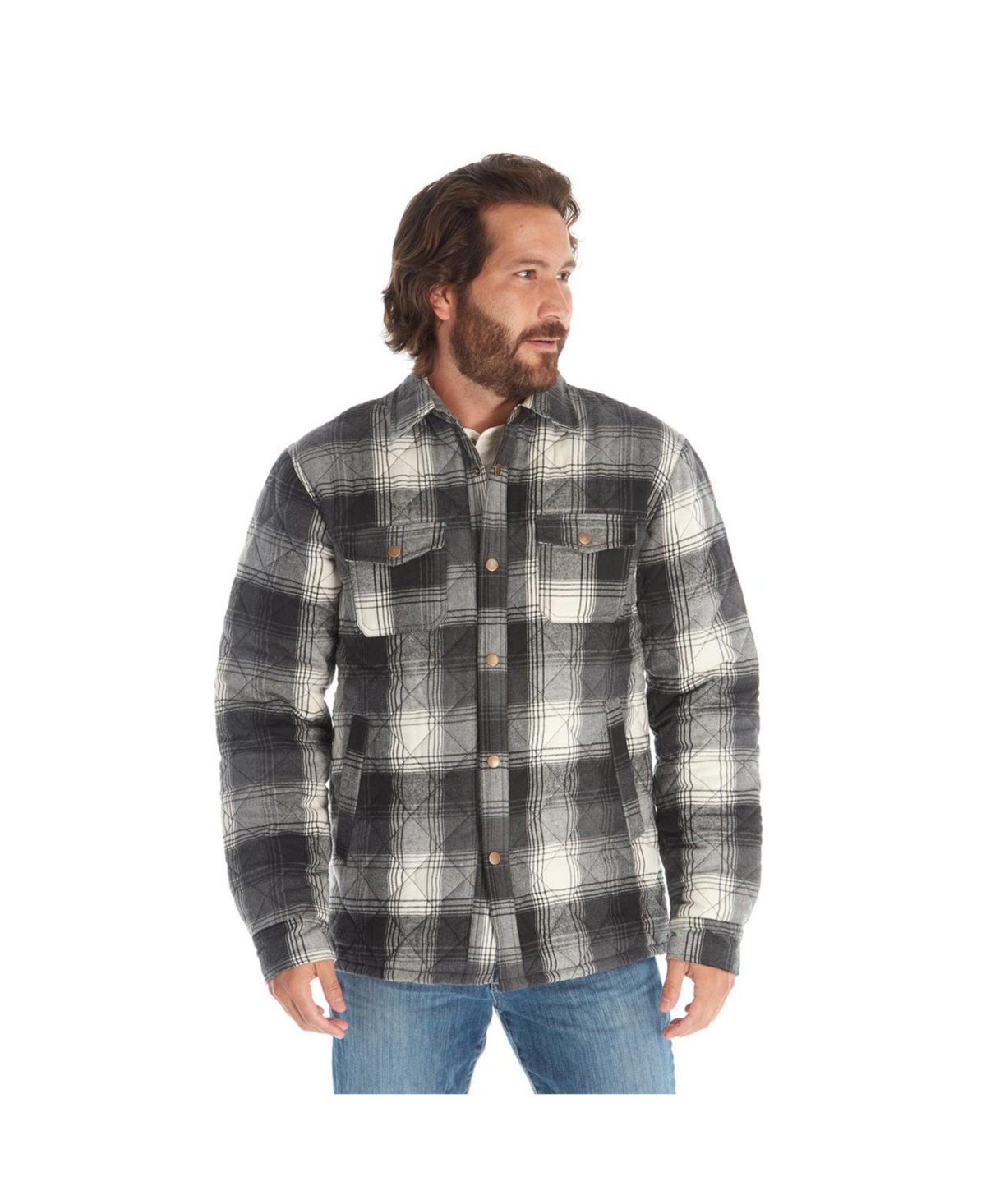 Clothing Men's Heavy Quilted Plaid Shirt Jacket - Black