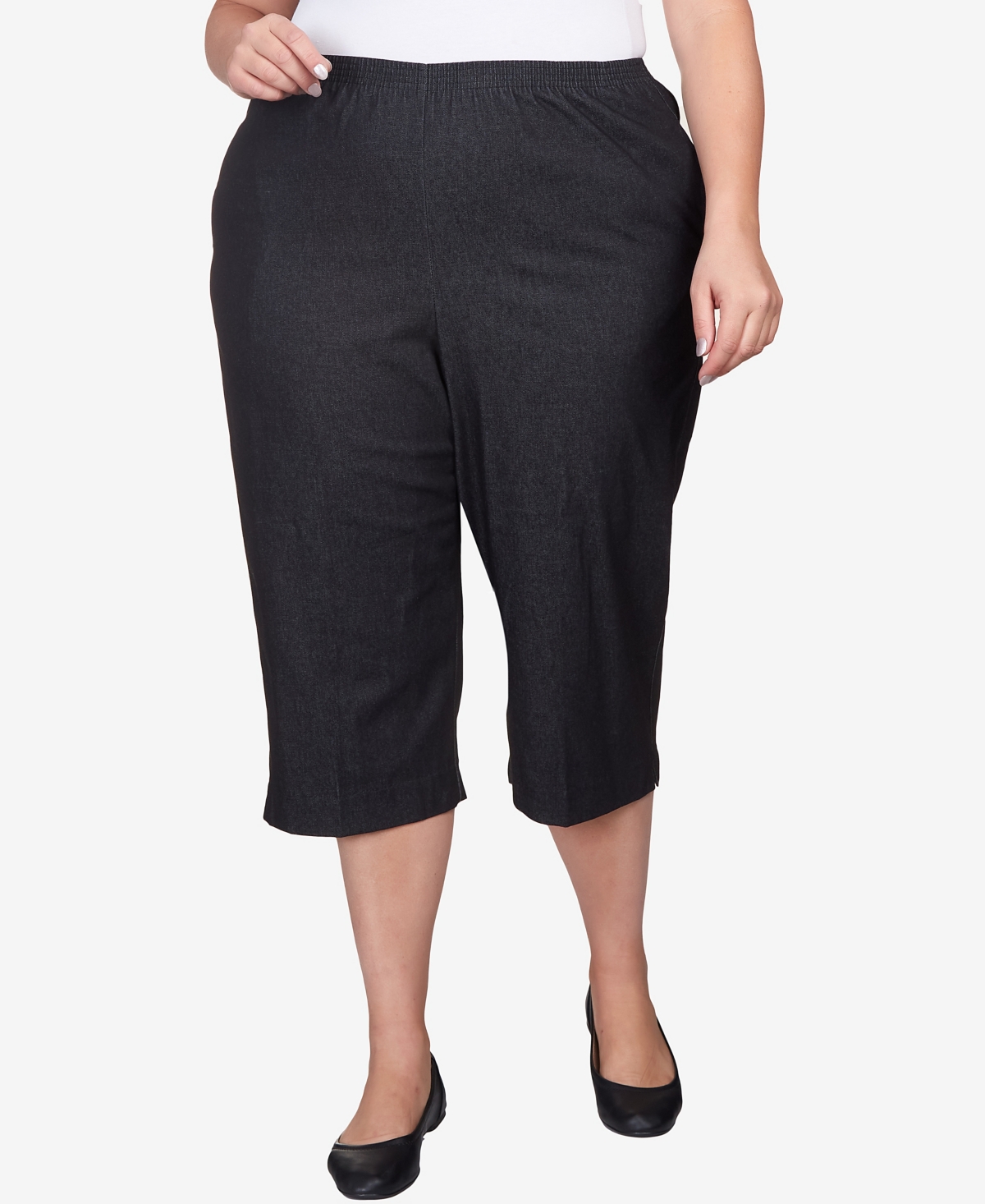 Alfred Dunner Plus Size Classic Relaxed Fit Denim Capri Pant Black Smart Closet