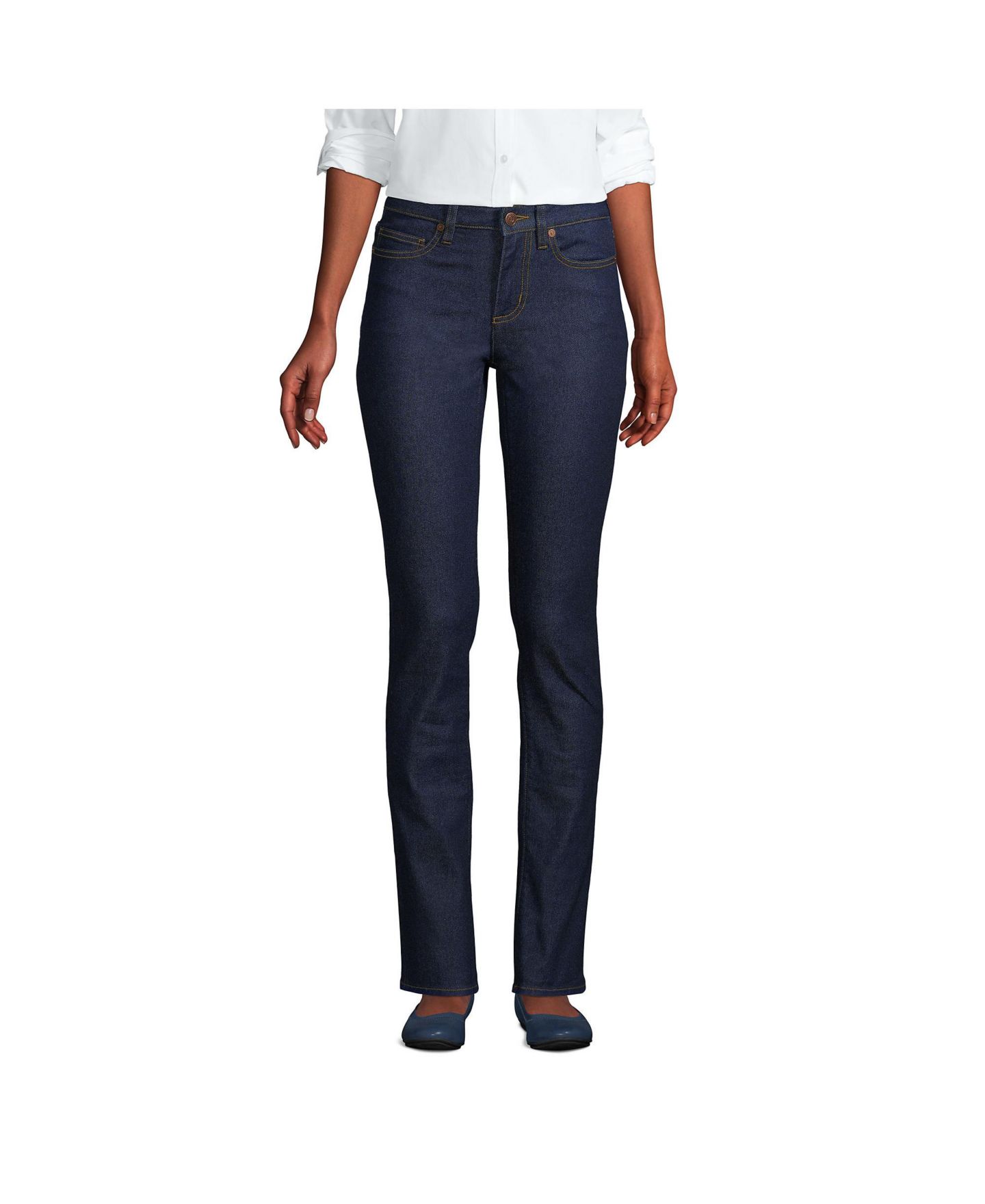 Женские джинсы Lands' End Petite Mid Rise Straight Leg Blue, цвет: River Rinse — фото 14