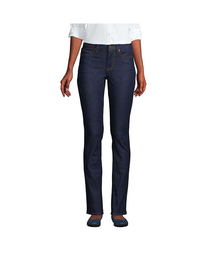 Lands' End Petite Recover Mid Rise Straight Leg Blue Jeans - Macy's