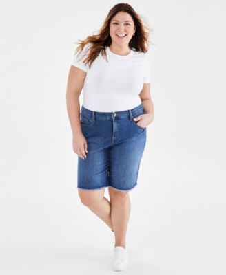 Plus Size Denim Raw-Edge Bermuda Shorts, Macy's Exclusive