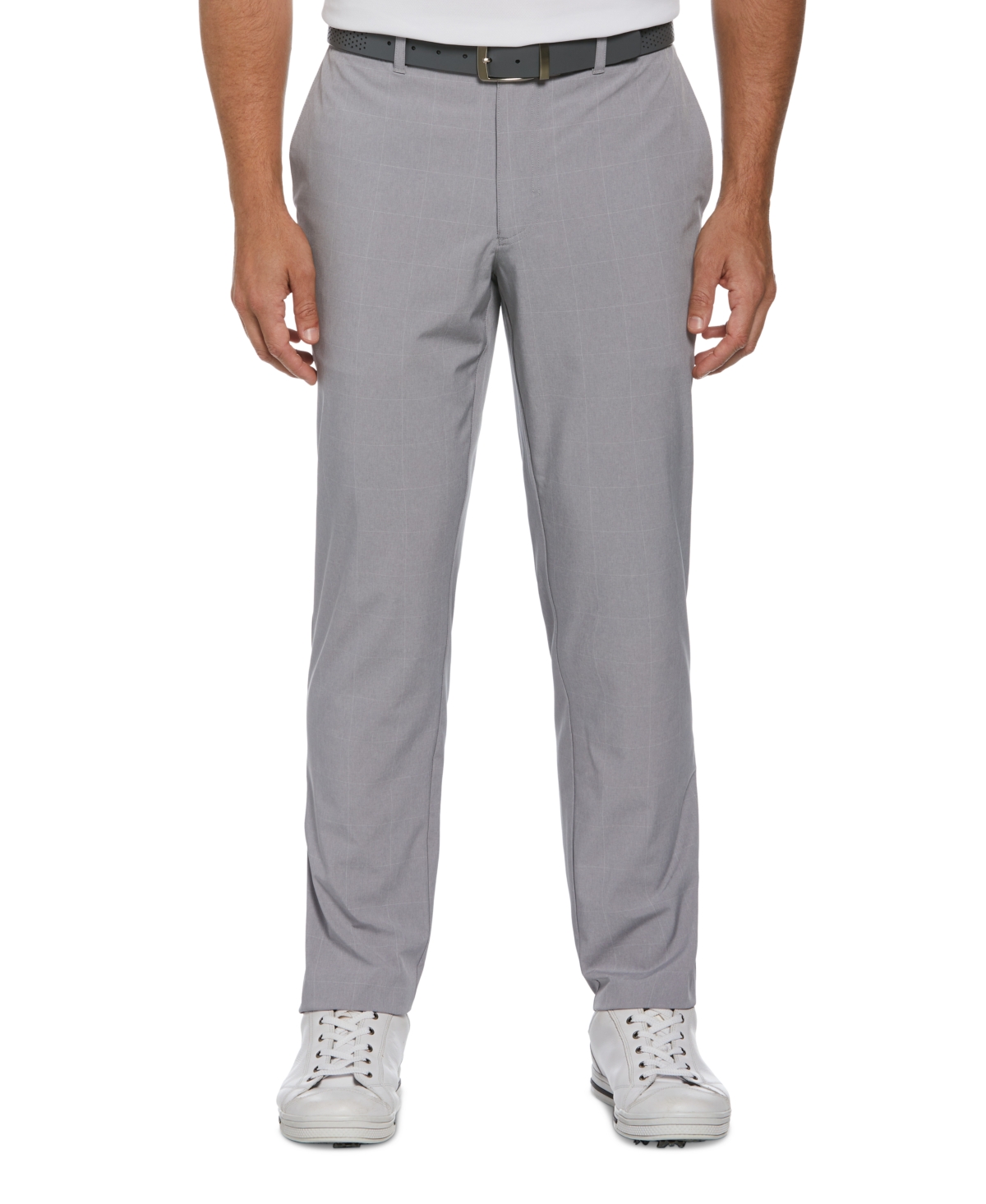 Men's Performance Flat-Front Windowpane Plaid Golf Pants - Light Grey Heather