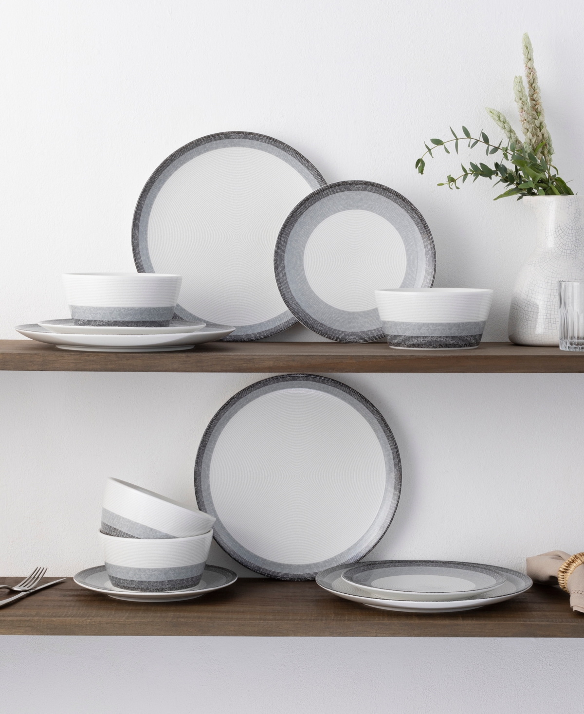 Noritake Colorscapes Layers 12 Piece Coupe Dinnerware Set In Ash