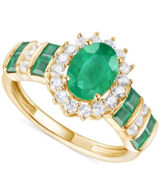 Macy's - Emerald (2 ct. t.w.) & Diamond (3/8 ct. t.w.) Halo Ring in 14k Gold (Also in Ruby & Sapphire)