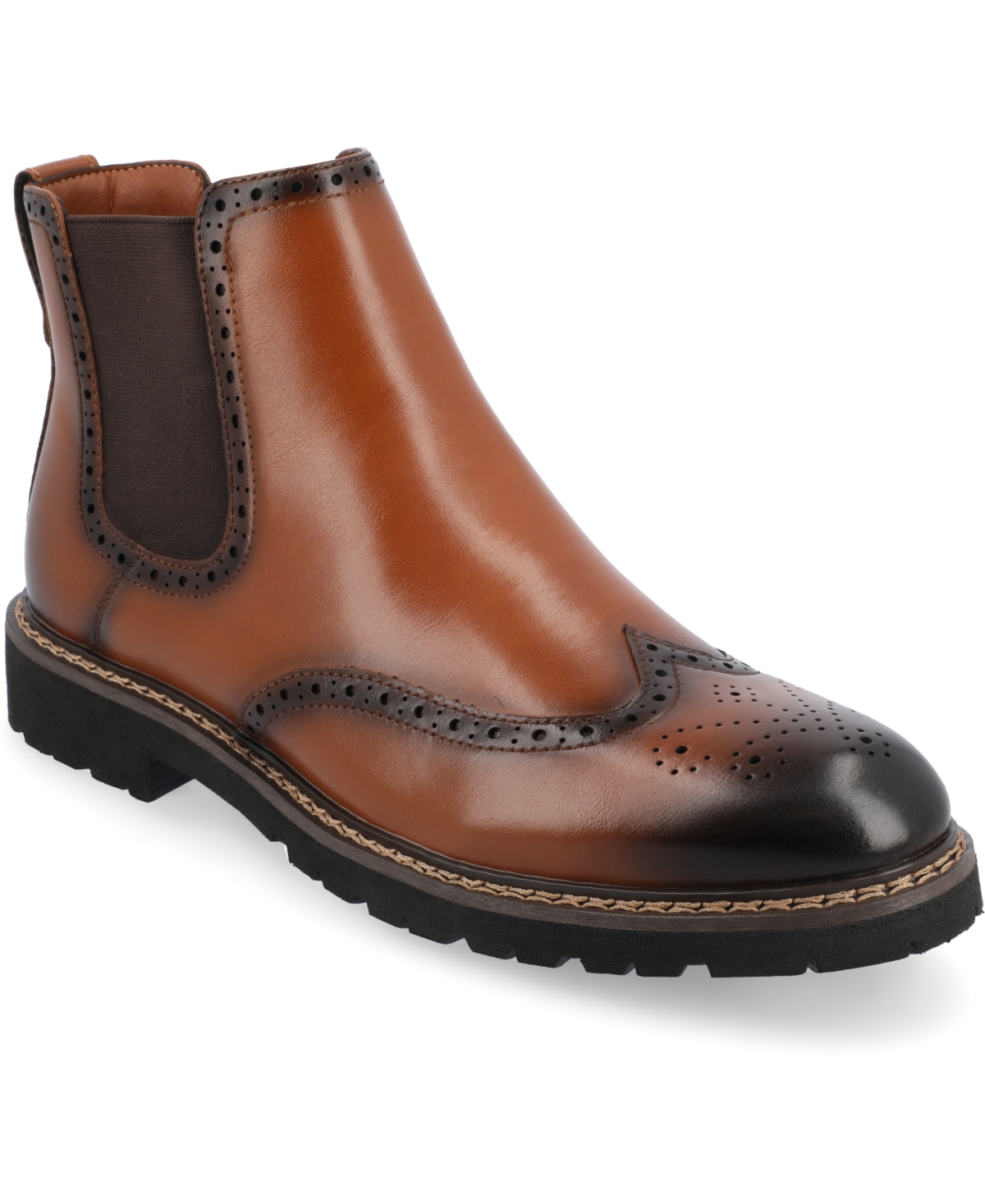 Shop Vance Co. Men's Hogan Tru Comfort Foam Wingtip Slip-on Chelsea Boots In Cognac