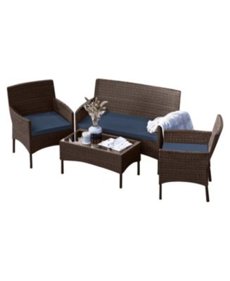 4-Seater Outdoor Wicker Patio Conversation Set - 4 Piece Set - Macy's