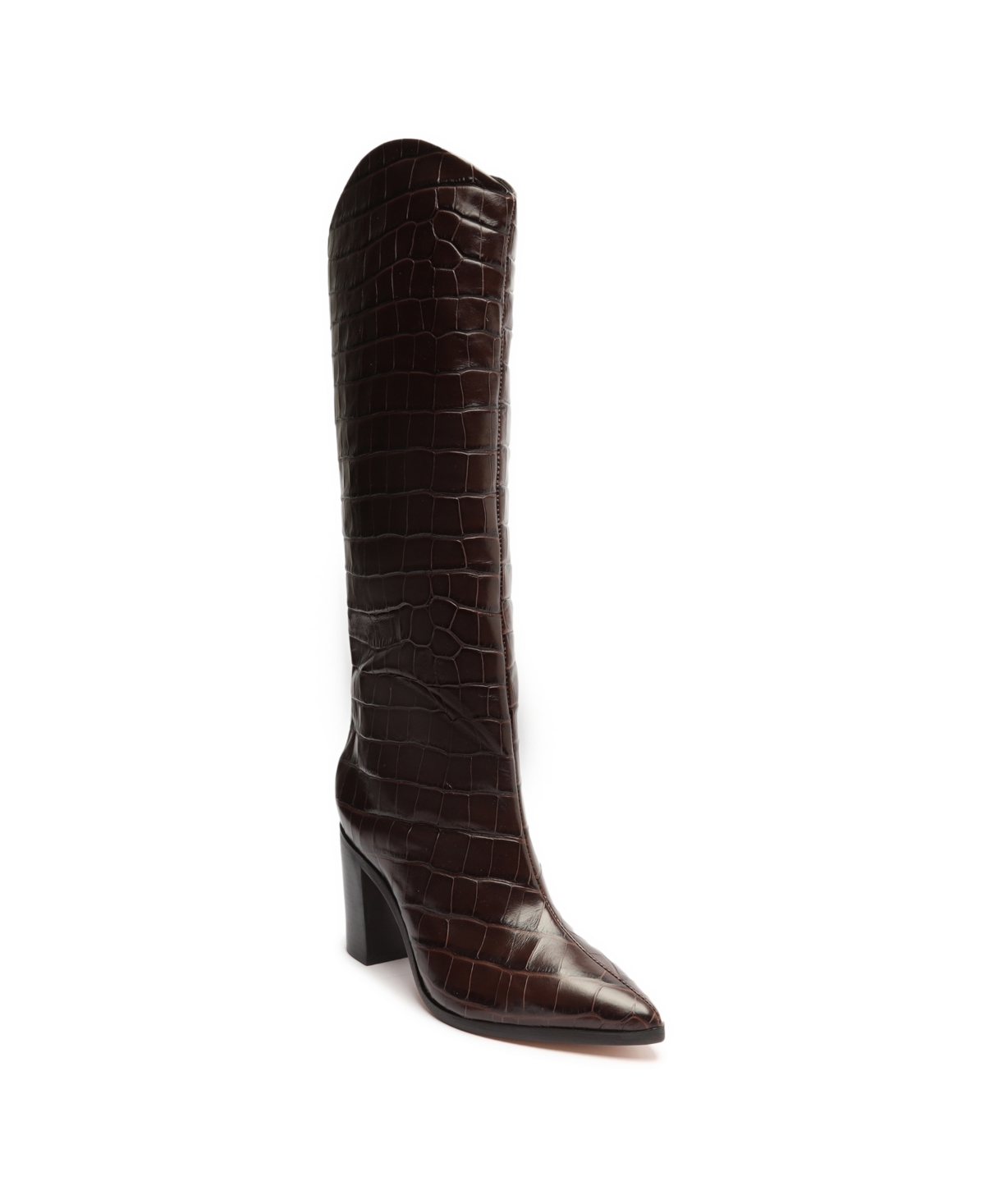 Women's Maryana High Block Heel Boots - Brown - Leather
