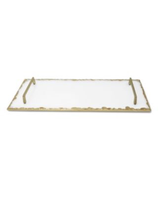 Glass Tray with Gold-Tone Rim and Handles, 19.75" L