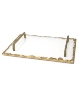 Glass Tray with Gold-Tone Rim and Handles, 15" L