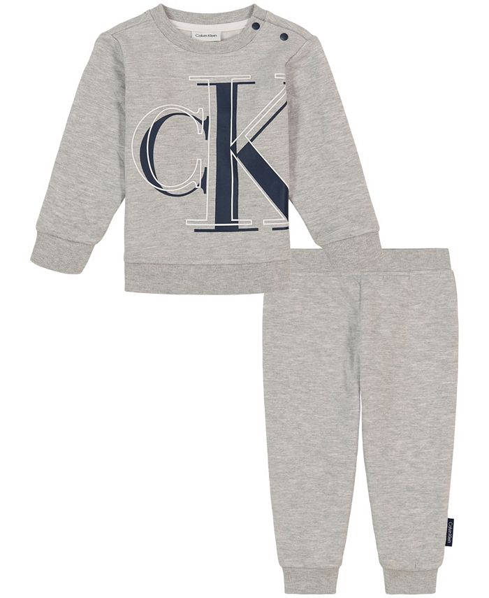 Calvin Klein Baby Boys Quilted Logo Crewneck Top and Joggers, 2 Piece ...