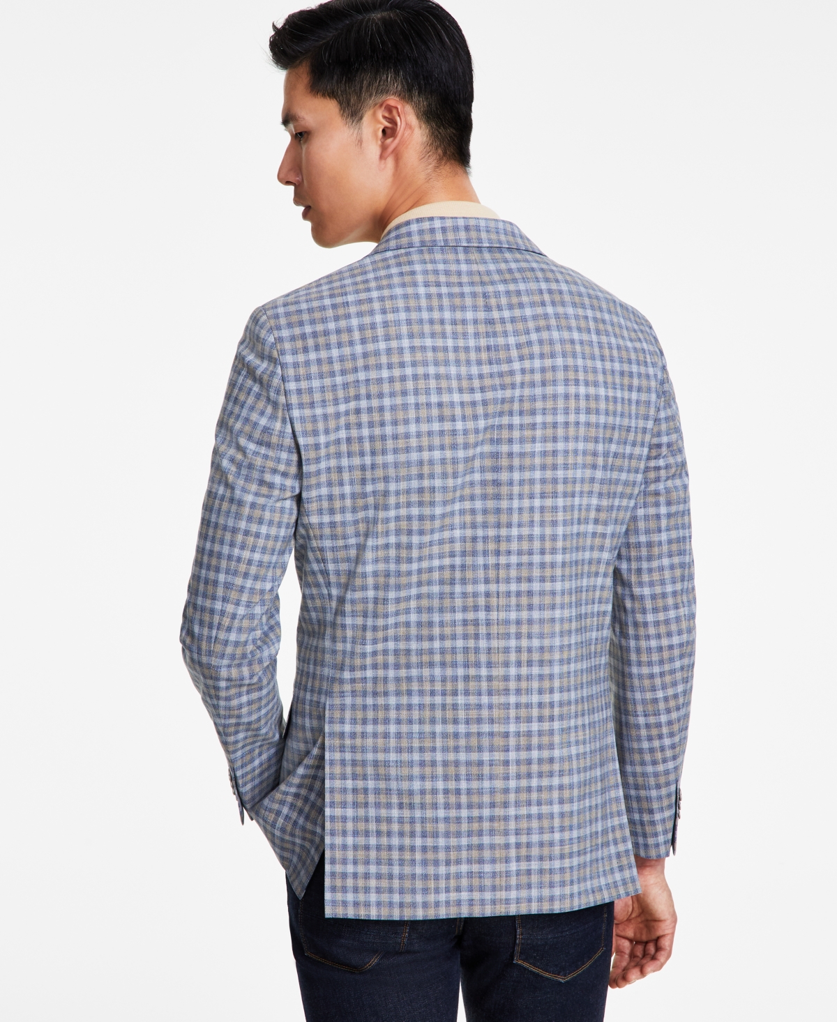 Shop Tommy Hilfiger Men's Modern-fit Windowpane Sport Coat In Blue,tan
