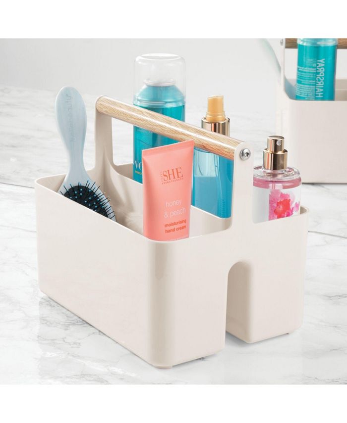 mDesign Una Plastic Divided Shower Caddy Organizer with Bamboo Handle