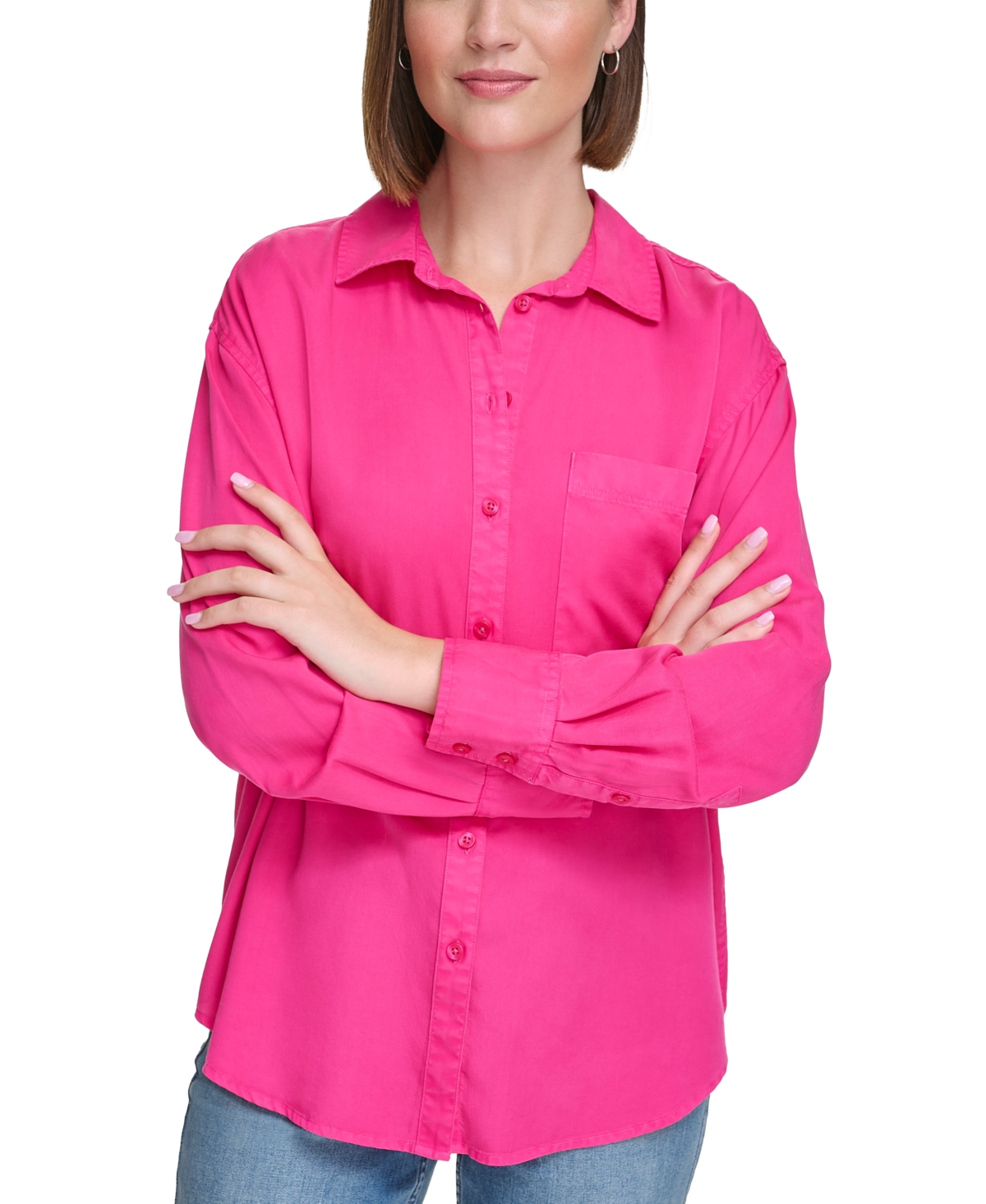 Calvin Klein Jeans Est.1978 Women's Long-sleeve Boyfriend Shirt In Electric Pink
