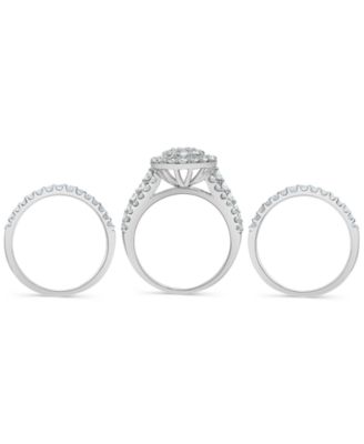 Diamond Halo Cluster Three Piece Bridal Set (2 ct. t.w.) in 14k White Gold