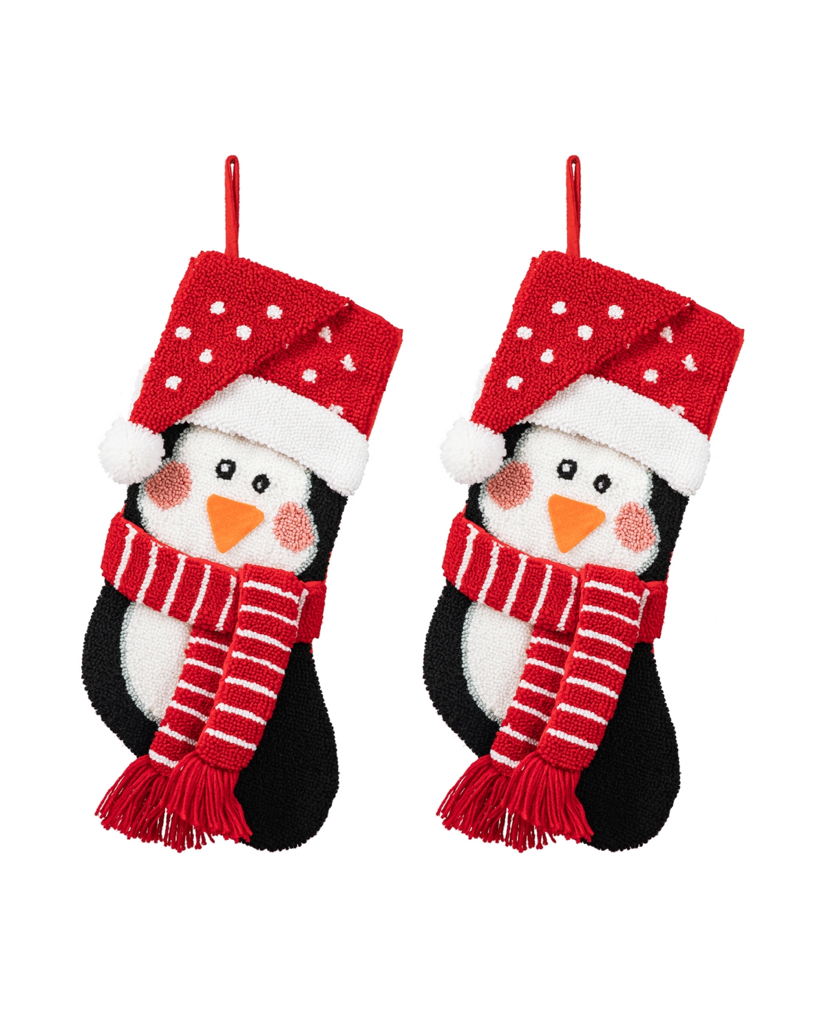 Glitzhome 2 Pack L Hooked Stocking, 3D Penguin