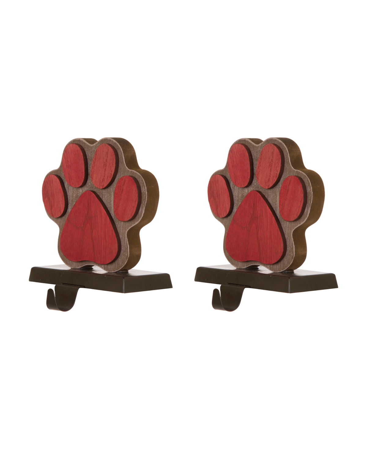 Glitzhome 2 Pack H Wooden and Metal Paw Stocking Holder