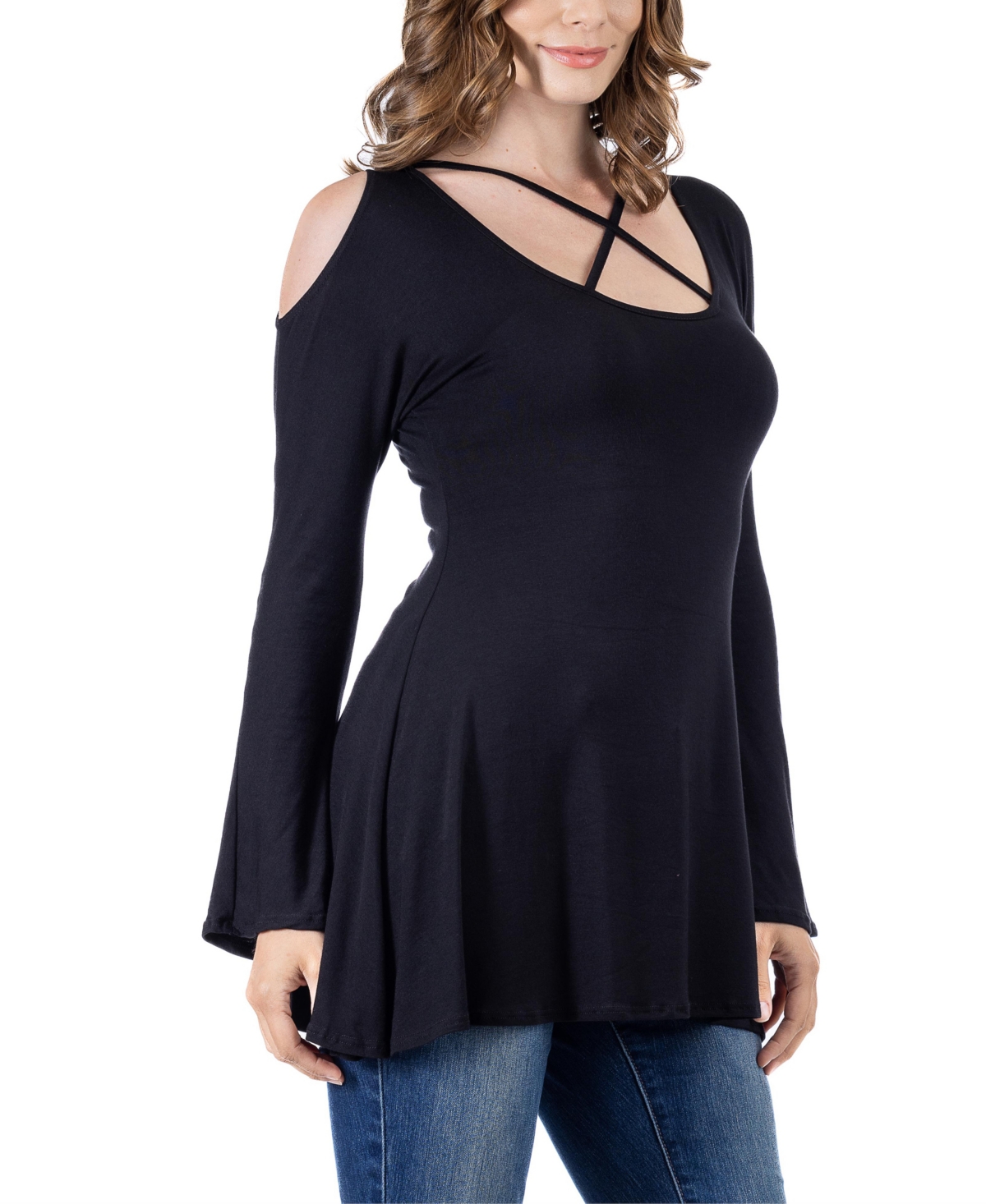 24seven Comfort Apparel Women's Criss Cross Long Sleeve Top