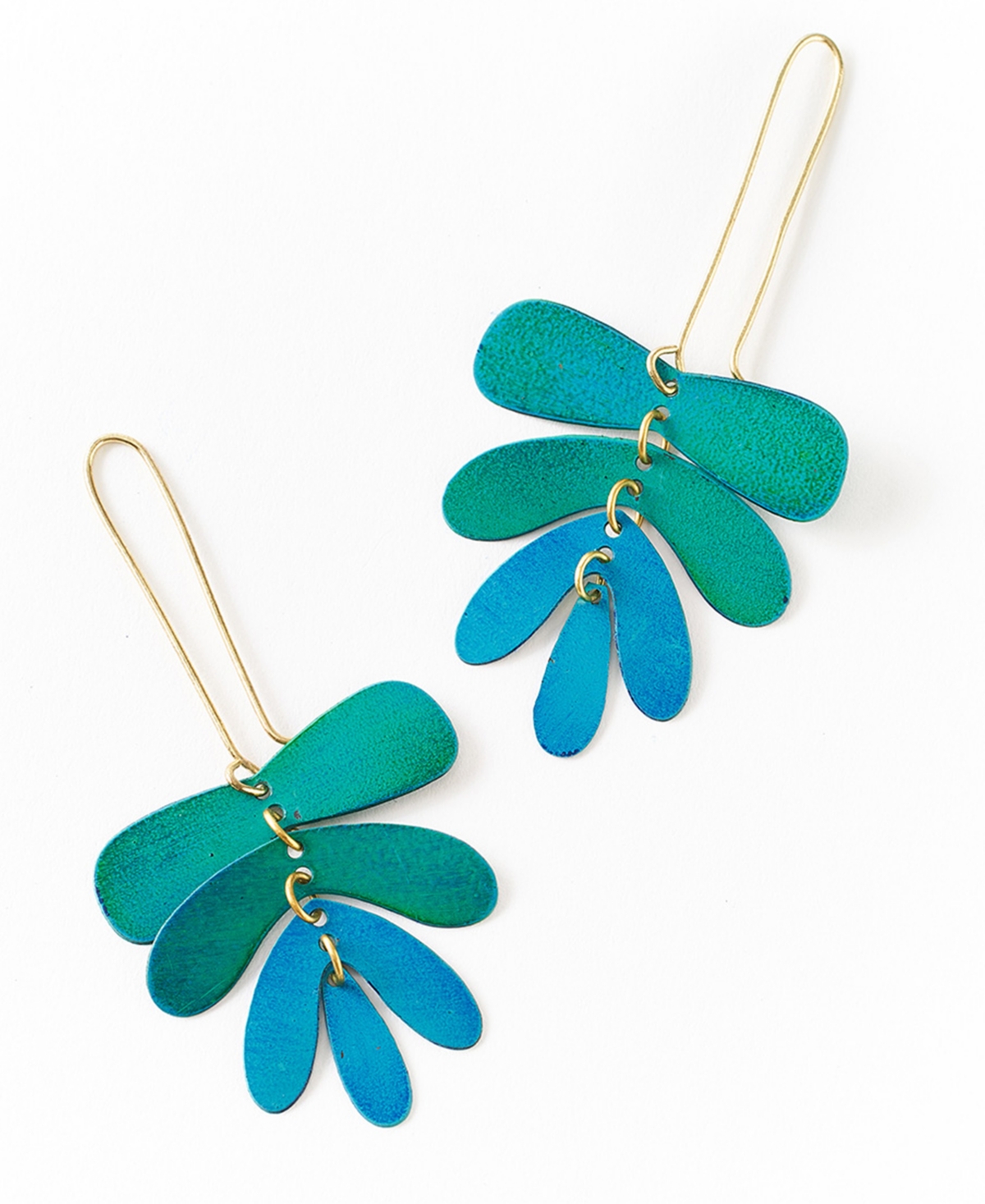 Matr Boomie Chameli Dangling Leaf Earrings - Teal Patina In Blue