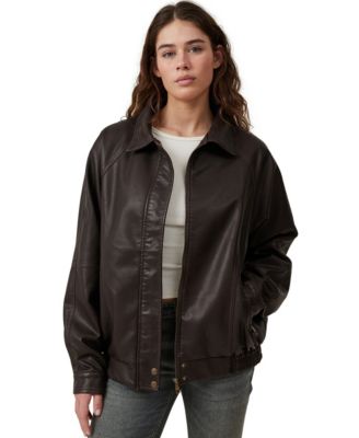 COTTON ON Women s Faux Leather Bomber Jacket Macy s