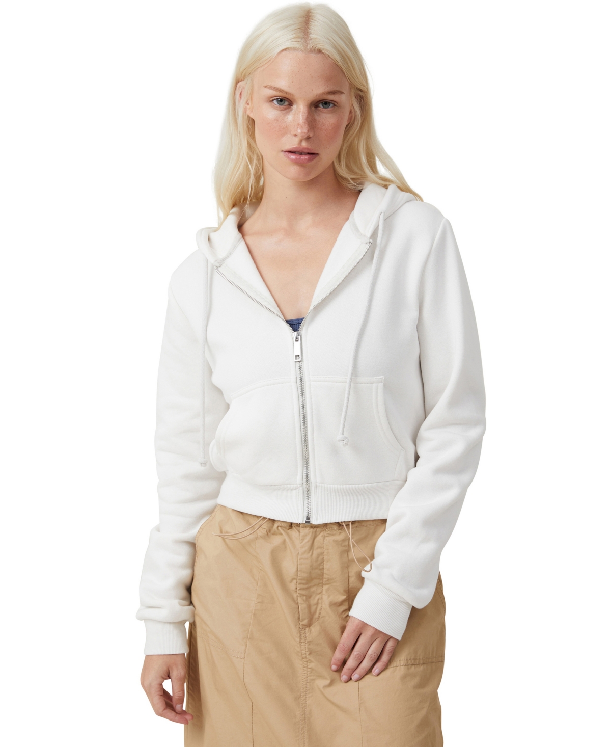 COTTON ON WOMEN'S CLASSIC CROPPED FITTED ZIP THROUGH TOP