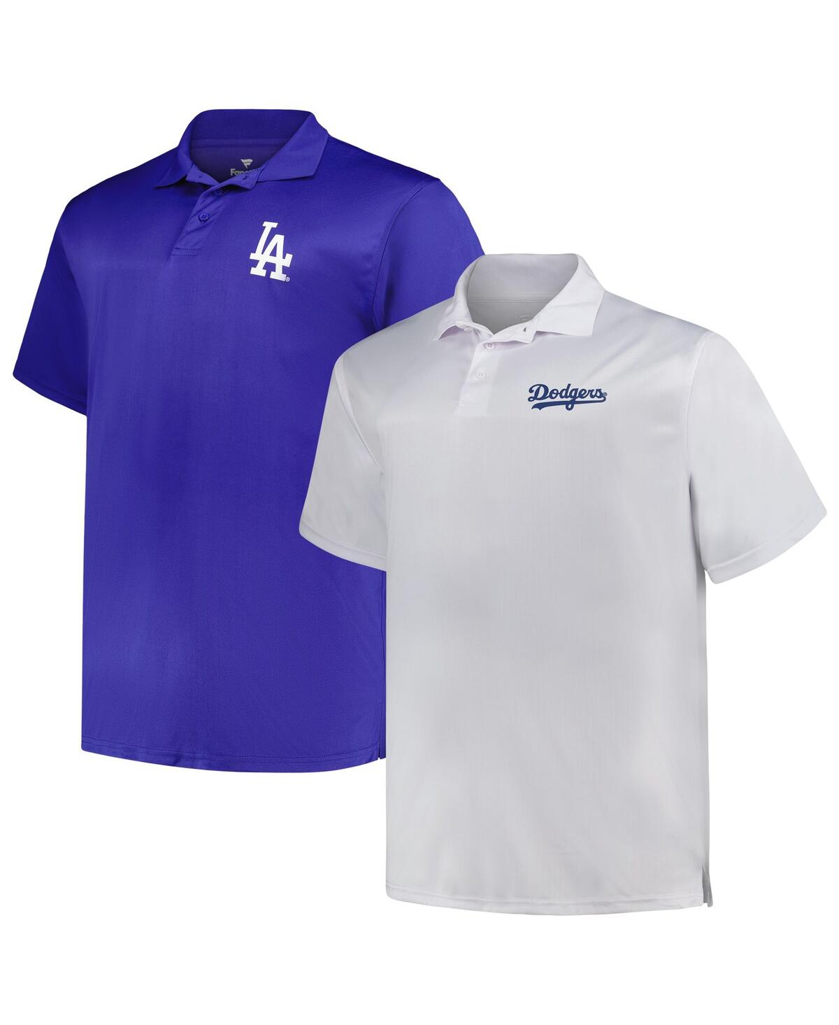 PROFILE MEN'S PROFILE WHITE, ROYAL LOS ANGELES DODGERS BIG AND TALL TWO-PACK SOLID POLO SHIRT SET