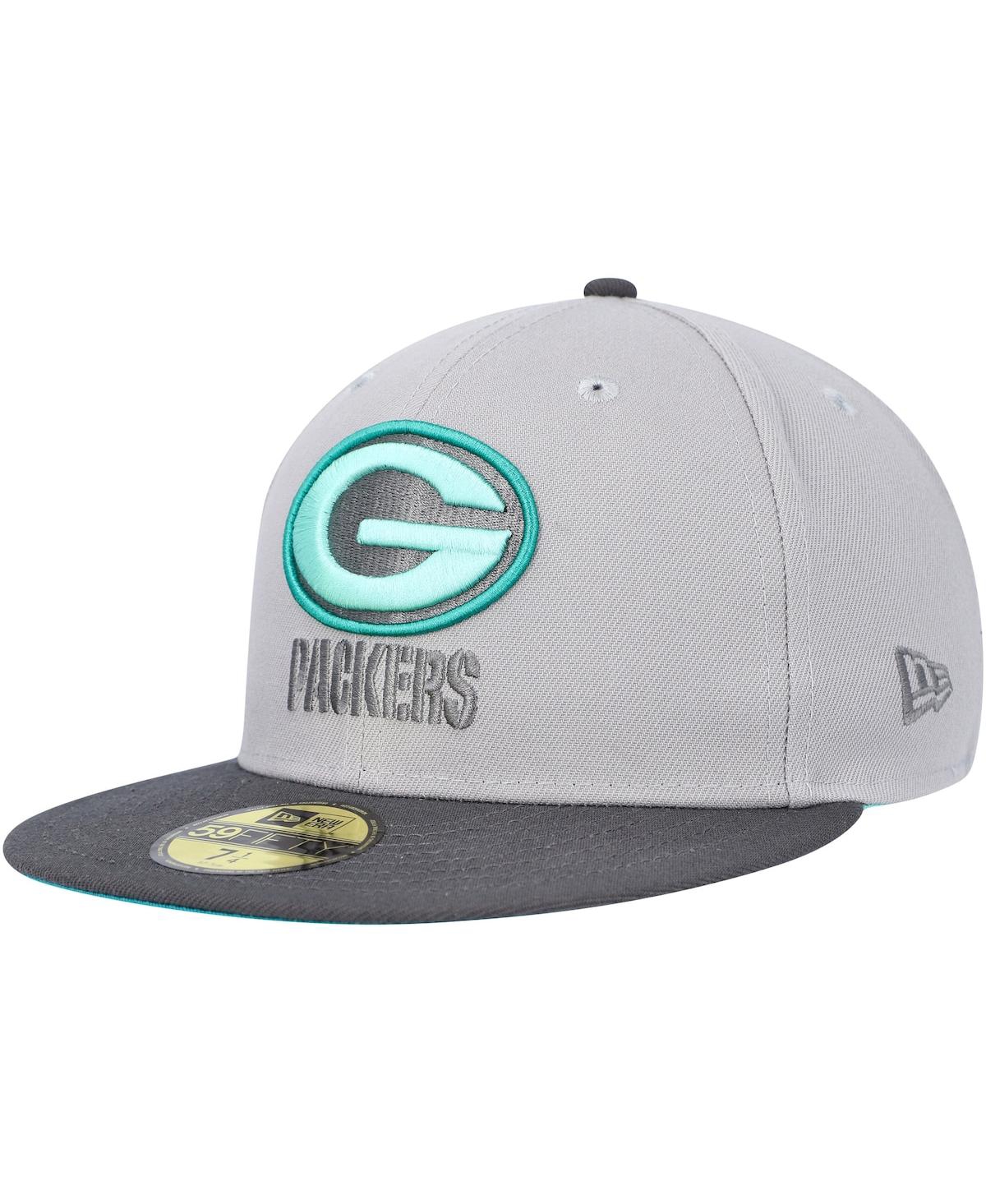 Men's New Era Graphite Green Bay Packers Aqua Pop 59FIFTY Fitted Hat - Graphite