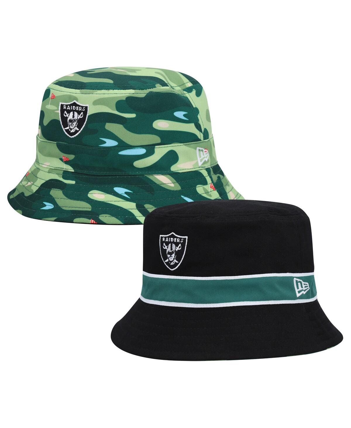 NEW ERA MEN'S NEW ERA BLACK, CAMO LAS VEGAS RAIDERS REVERSIBLE BUCKET HAT 