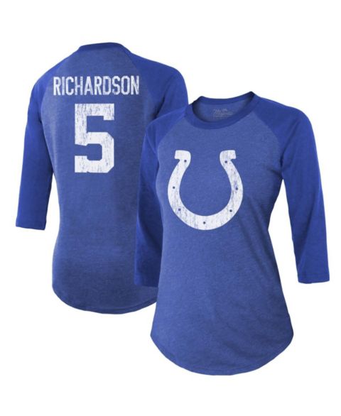 Женская футболка Majestic Threads Anthony Richardson Royal Indianapolis Colts Player Name and Number Tri-Blend 3/4-Sleeve Fitted