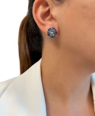 Denim Ombr&eacute; (1-1/2 ct. t.w.) & Nude Diamond (1/10 ct. t.w.) Flower Stud Earrings in 14k White Gold