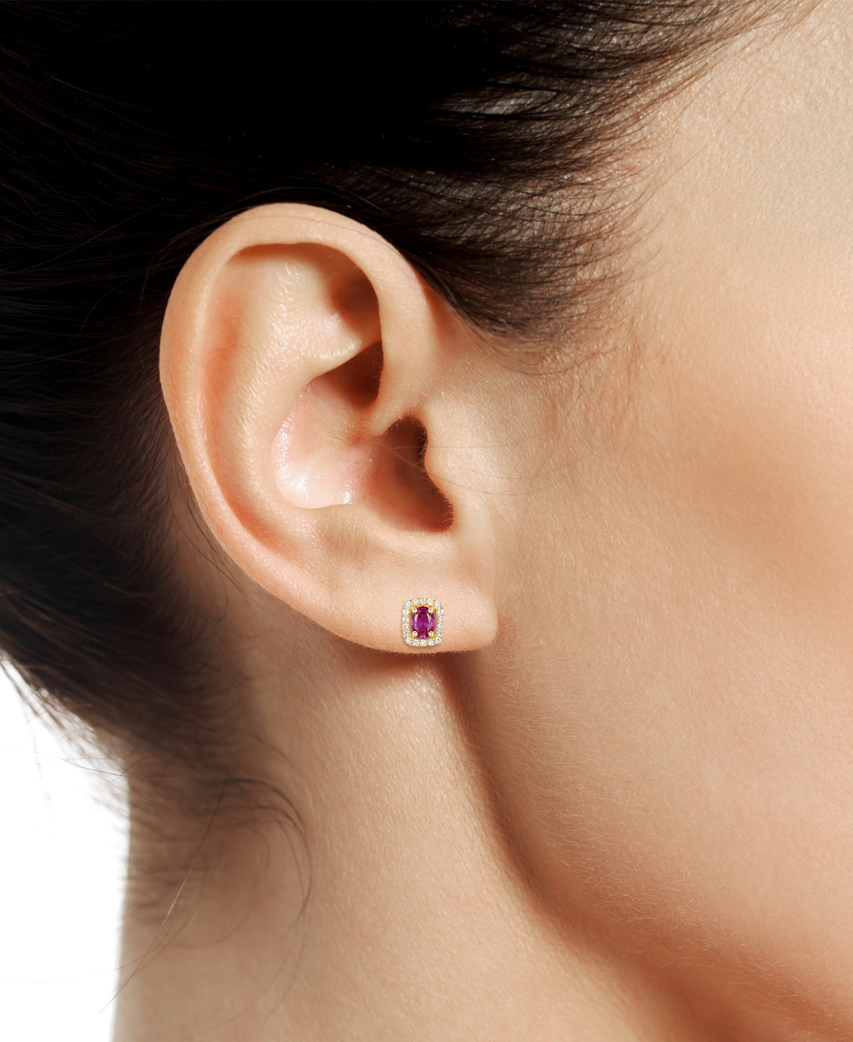Lab-Grown Sapphire (3/8 ct. t.w.) & Lab-Grown White Sapphire (1/8 ct. t.w.) Oval Halo Stud Earrings in Sterling Silver (Also in Additional Gemstones)