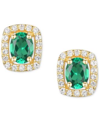 Lab-Grown Sapphire (3/8 ct. t.w.) & Lab-Grown White Sapphire (1/8 ct. t.w.) Oval Halo Stud Earrings in Sterling Silver (Also in Additional Gemstones)