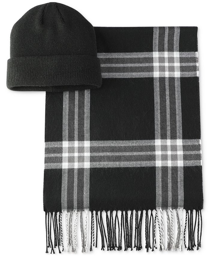 Club Room Men's Brandon Plaid Scarf & Beanie Created for Macy's