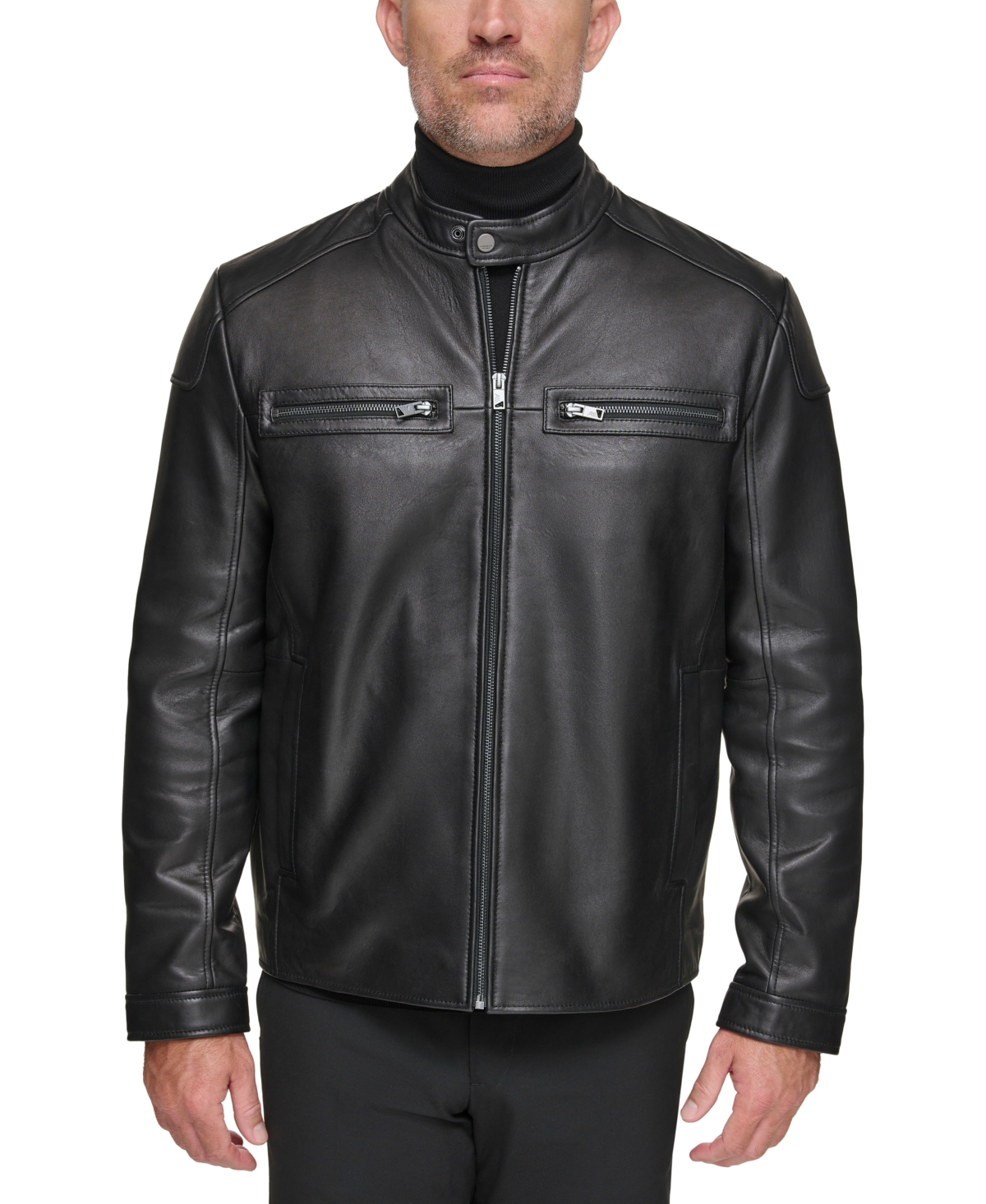Marc New York Men's Bantam Racer Style Lamb Leather Jacket In Black