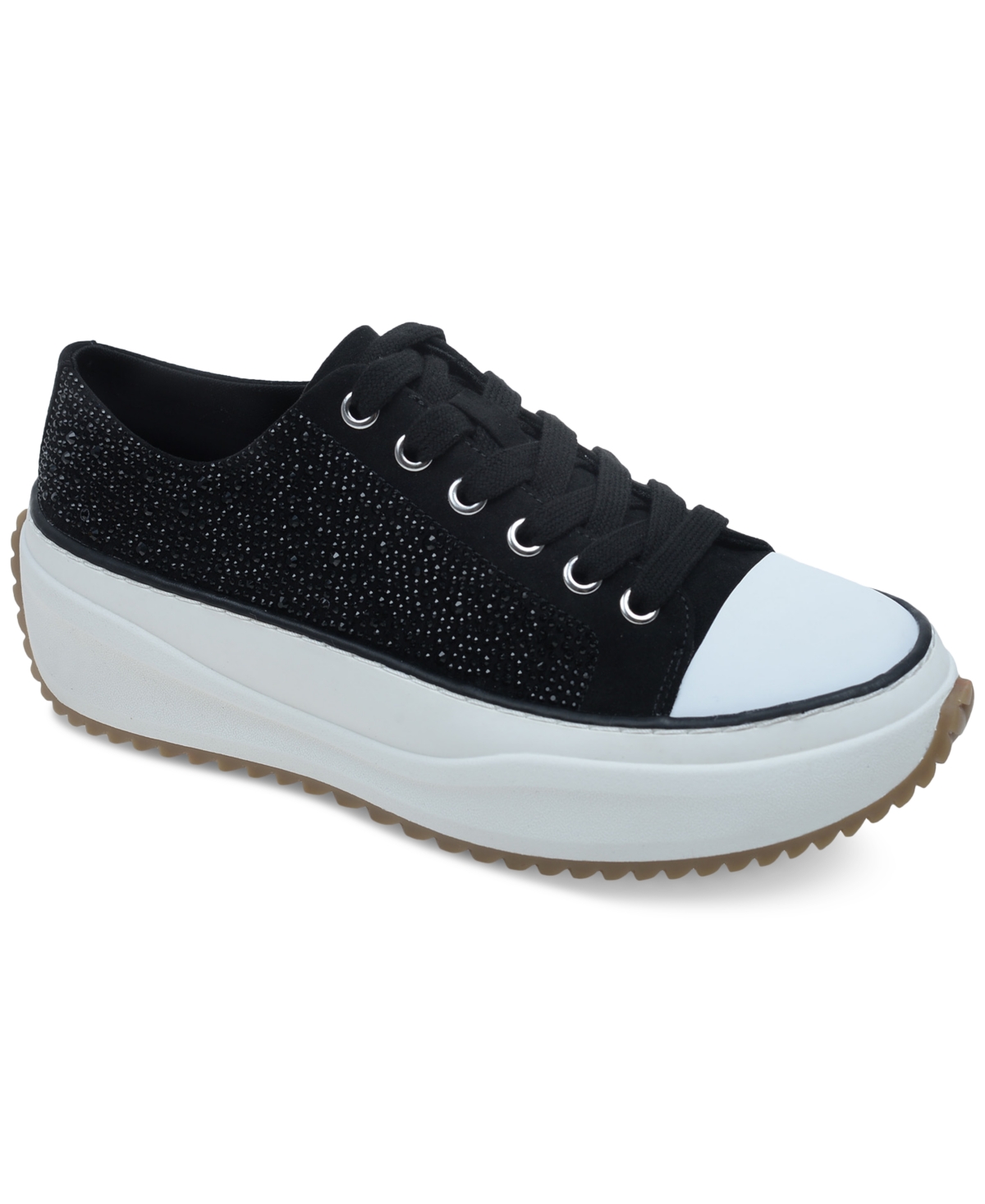 Wild Pair Highfive Bling Lace-up Low-top Sneakers, Created For Macy's In Black Bling