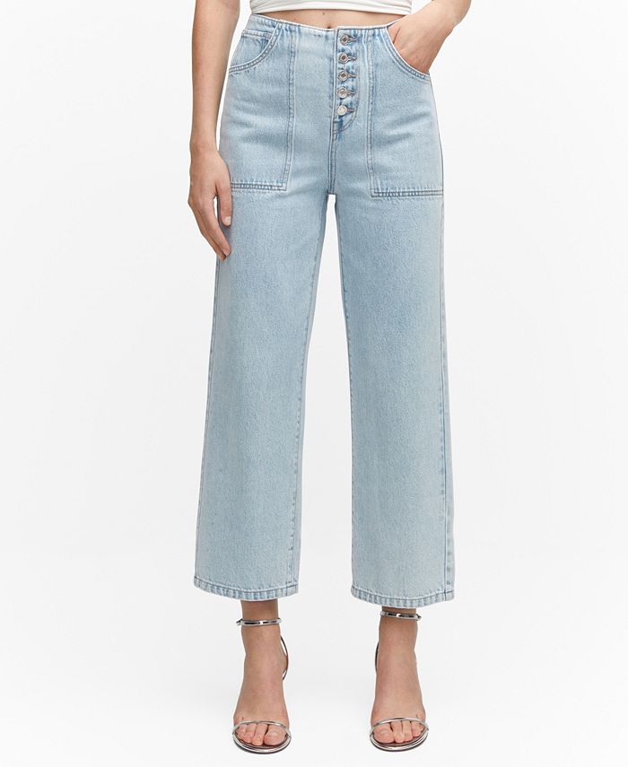MANGO Women s Cropped Straight Leg Buttons Detail Jeans Macy s