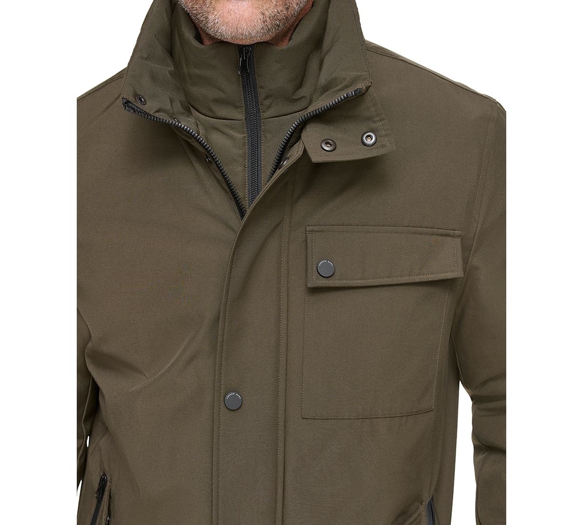 Marc New York Men's Harcourt Car Coat with an Attached Self Fabric Bib