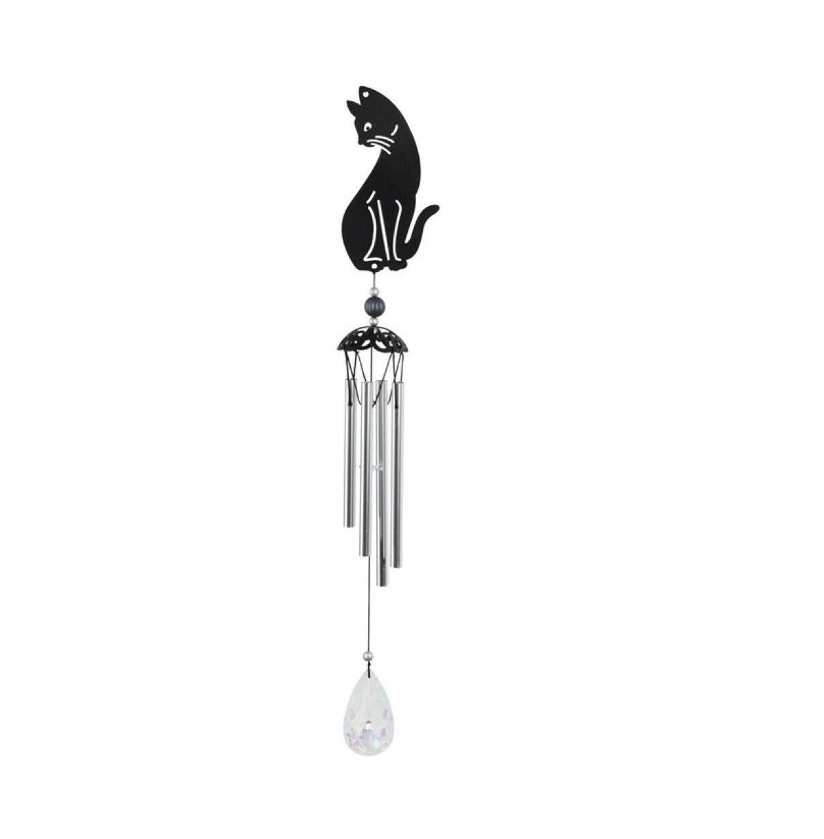 25" Long Black Cat Silhouette Wind Chime Home Decor Perfect Gift for House Warming, Holidays and Birthdays - Black