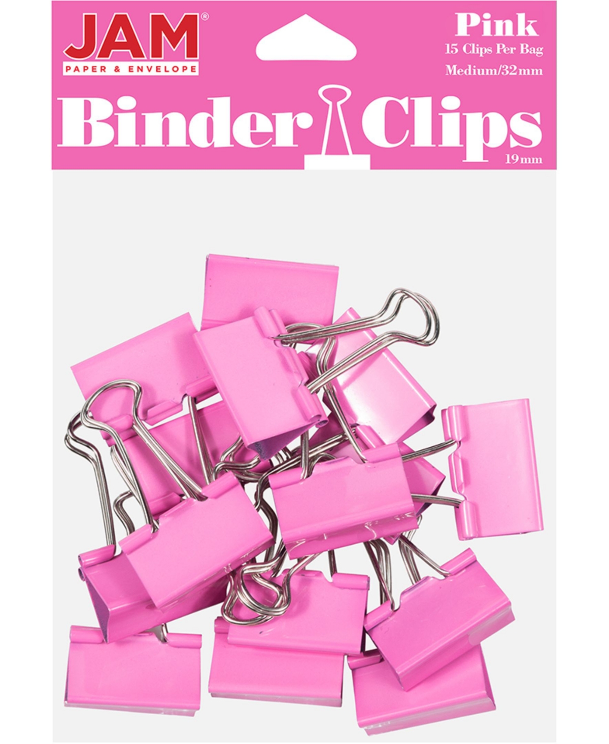 Colorful Binder Clips - Medium - 1.25", 32 Millimeter - Binder Clips - 15 Per Pack - Pink