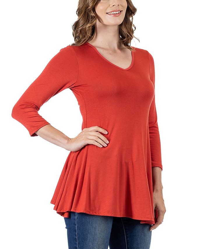 24seven Comfort Apparel Women's Three Quarter Sleeve Vneck Tunic Top