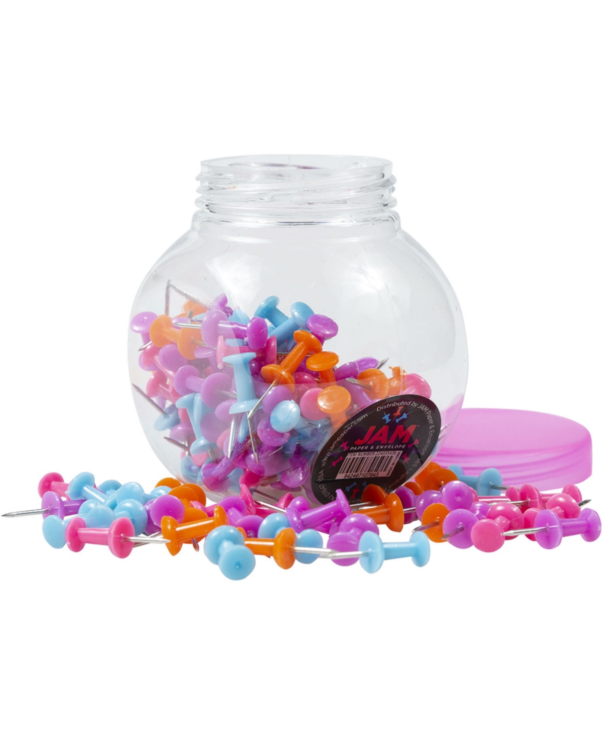 Jam Paper Colorful Push Pins -Color Pushpin Jar - 150 Per Pack - Assorted
