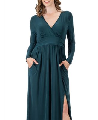 Women's Long Sleeve V-neck Side Slit Maxi Dress