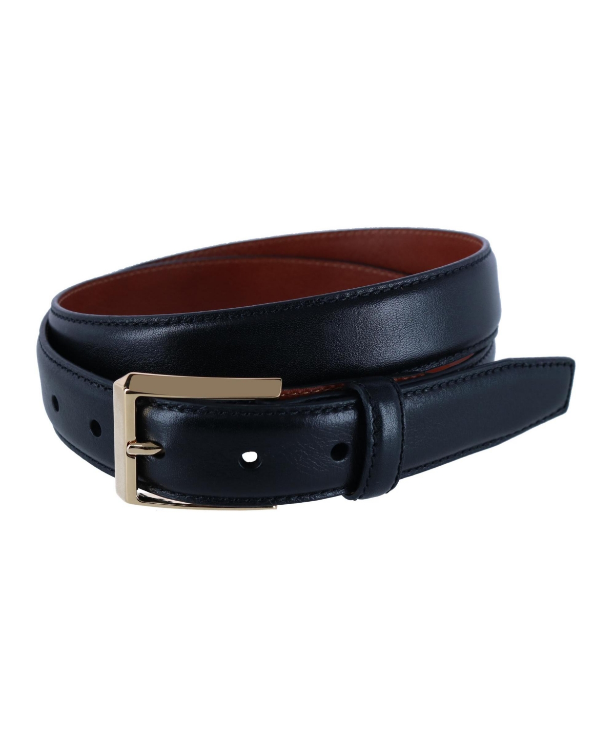 Men's 30MM Pebble Grain Leather Belt with Gold Buckle - Brown