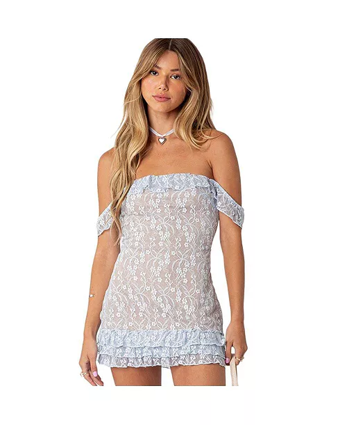 paradise ruffle lace mini dress