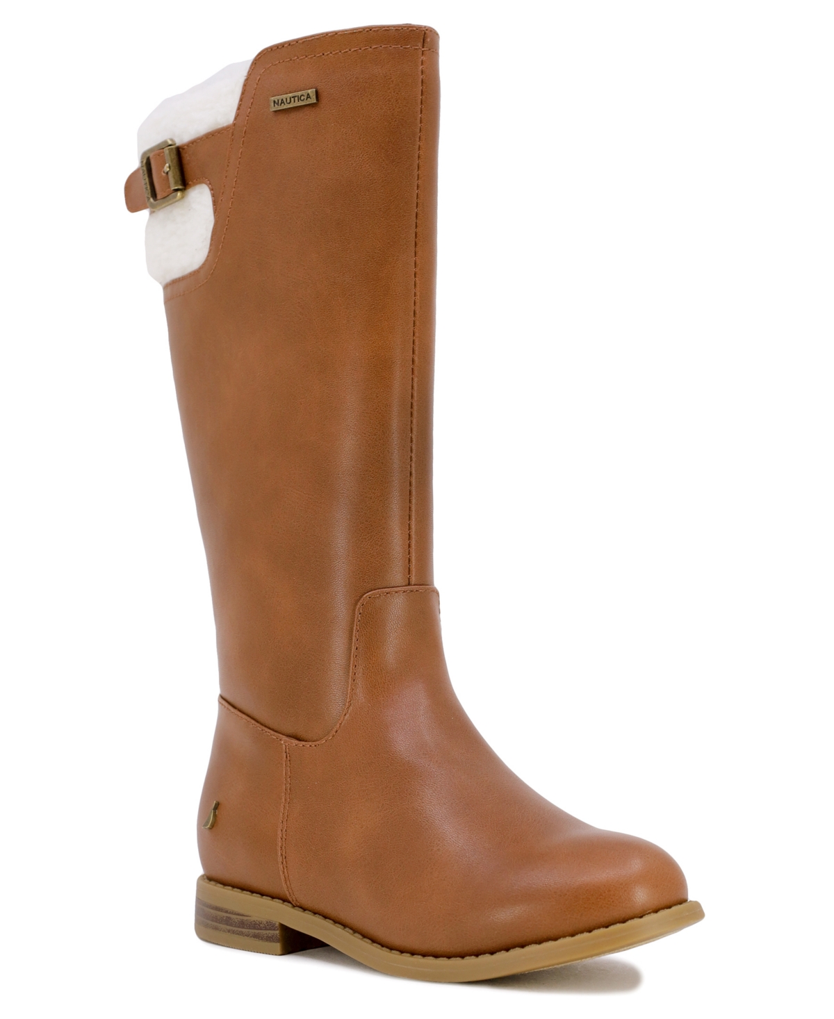 Shop Nautica Little Girls Zaida Pull On Buckle Detail Riding Boots In Tan