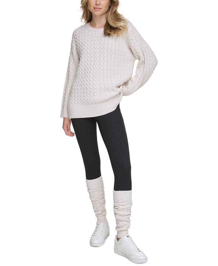 laceyleft - Sheer Tights / Plain Ruffle Cable-Knit Leg Warmers / Set